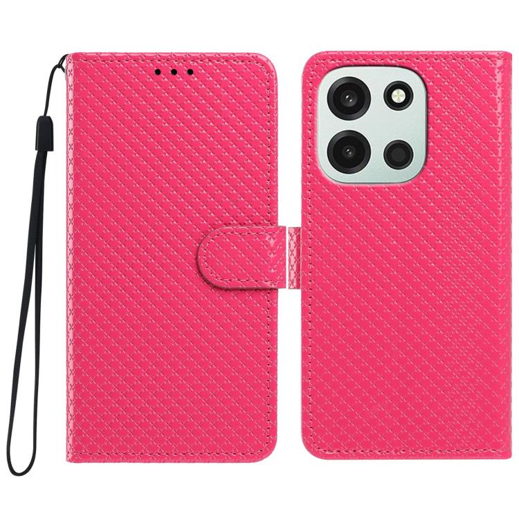 

For OnePlus Nord 6 5G Mirrored Buckle Vegan Leather Phone Case with Small Black Cord(Rose Red)