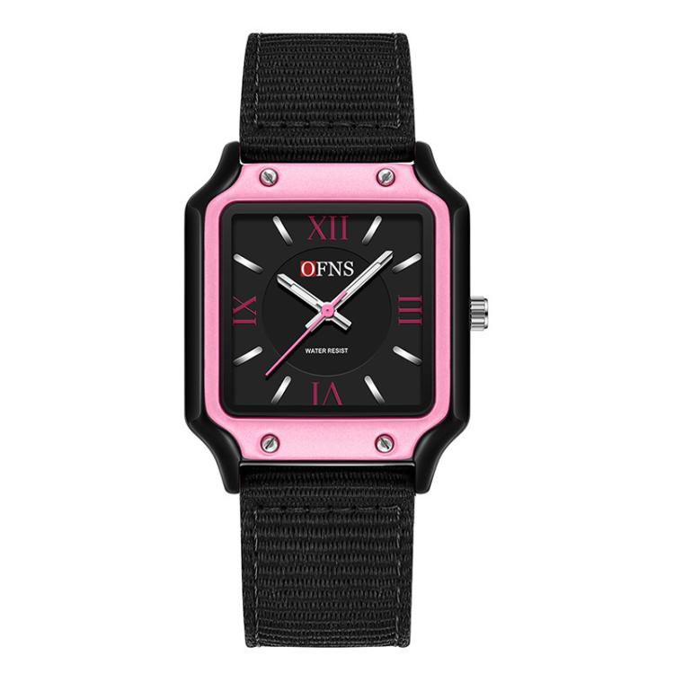 

OFNS 7501 Simple 5ATM Waterproof Luminous Students Watch with Nylon Strap(Black / Rose Red)