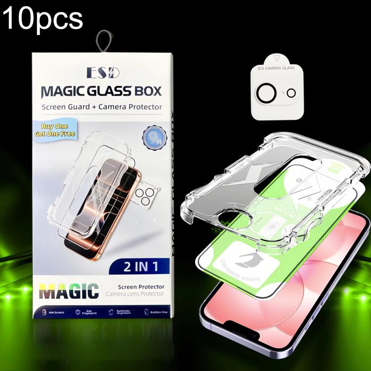

For iPhone 17e / 16e 10pcs 5D Curved Easy Install Dust-proof Box HD Tempered Glass Film with Lens Film