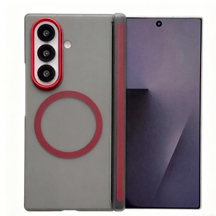 

For Galaxy Z Fold8 5G Lens-Frame Shield Frosted Magnetic Phone Case(Transparent Black Red)