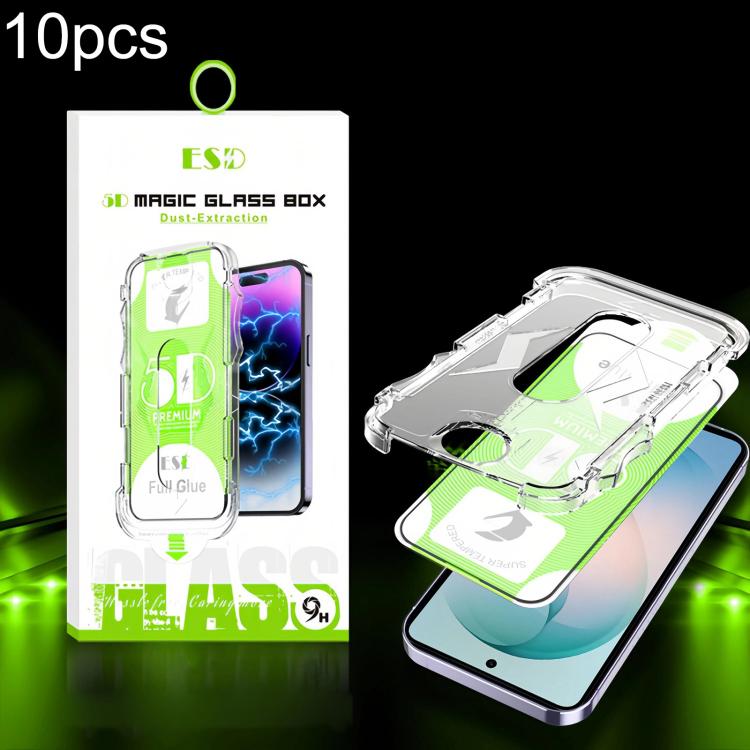 

For Galaxy S26+ 5G 10pcs 5D Curved Easy Install Dust-proof Box HD Tempered Glass Film, Support Ultrasonic Unlock