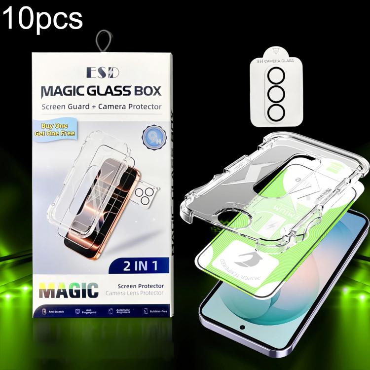 

For Galaxy S26+ 5G 10pcs 5D Curved Easy Install Dust-proof Box HD Tempered Glass Film with Lens Film, Support Ultrasonic Unlock