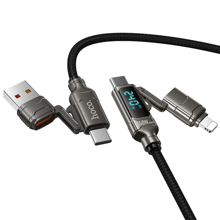 

hoco U152 1.2m Fortune 240W USB / Type-C to Type-C / 8 Pin 4-in-1 Charging Data Cable with Display(Black)