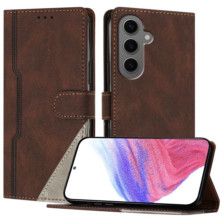 

For Galaxy S24+ 5G Color Matching Buckle Clasp Vegan Leather Phone Case(Brown)