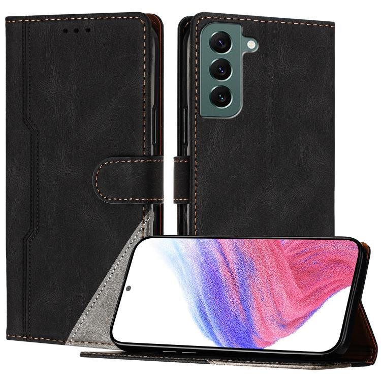 

For Galaxy S22+ 5G Color Matching Buckle Clasp Vegan Leather Phone Case(Black)