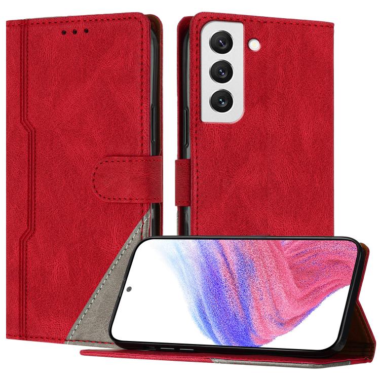 

For Galaxy S22 5G Color Matching Buckle Clasp Vegan Leather Phone Case(Red)