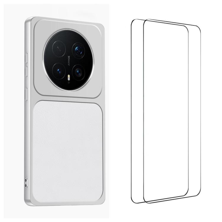 

For Honor Magic8 Pro WANLONFENG Lambskin Texture PC TPU Phone Case with 2pcs Screen Films(White)