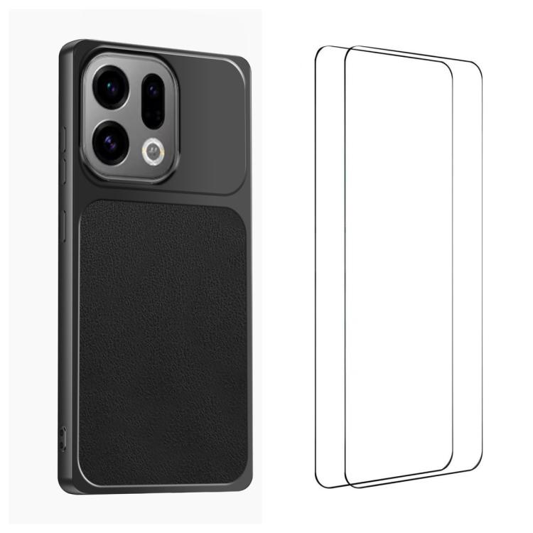 For OPPO Find X9 WANLONFENG Lambskin Texture PC TPU Phone Case with 2pcs Screen Films(Black)