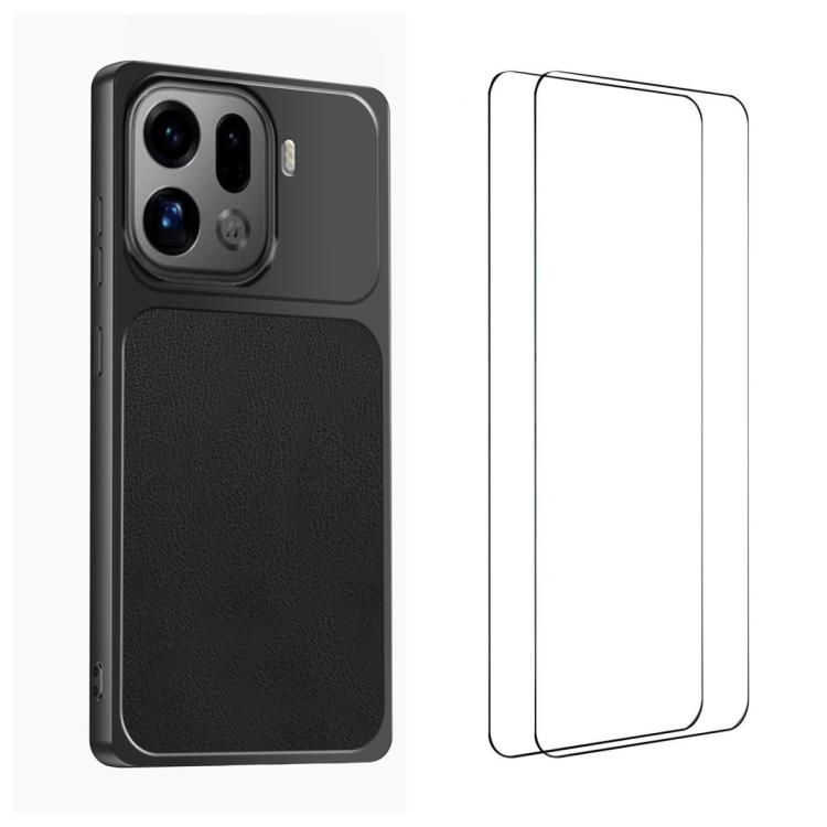 For OPPO Find X9 Pro WANLONFENG Lambskin Texture PC TPU Phone Case with 2pcs Screen Films(Black)