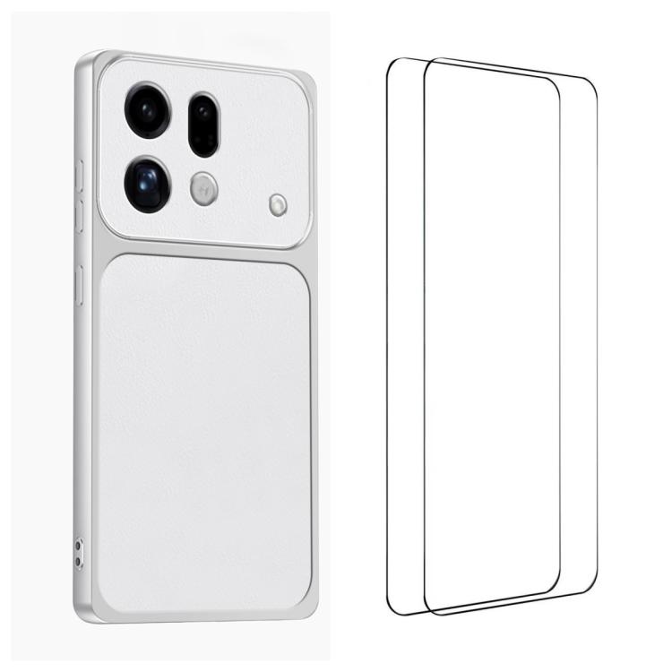 For OPPO Find X9s Pro WANLONFENG Lambskin Texture PC TPU Phone Case with 2pcs Screen Films(White)