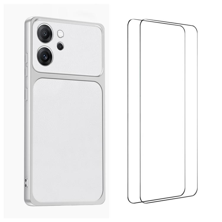 For OPPO Reno14 F 5G WANLONFENG Lambskin Texture PC TPU Phone Case with 2pcs Screen Films(White)