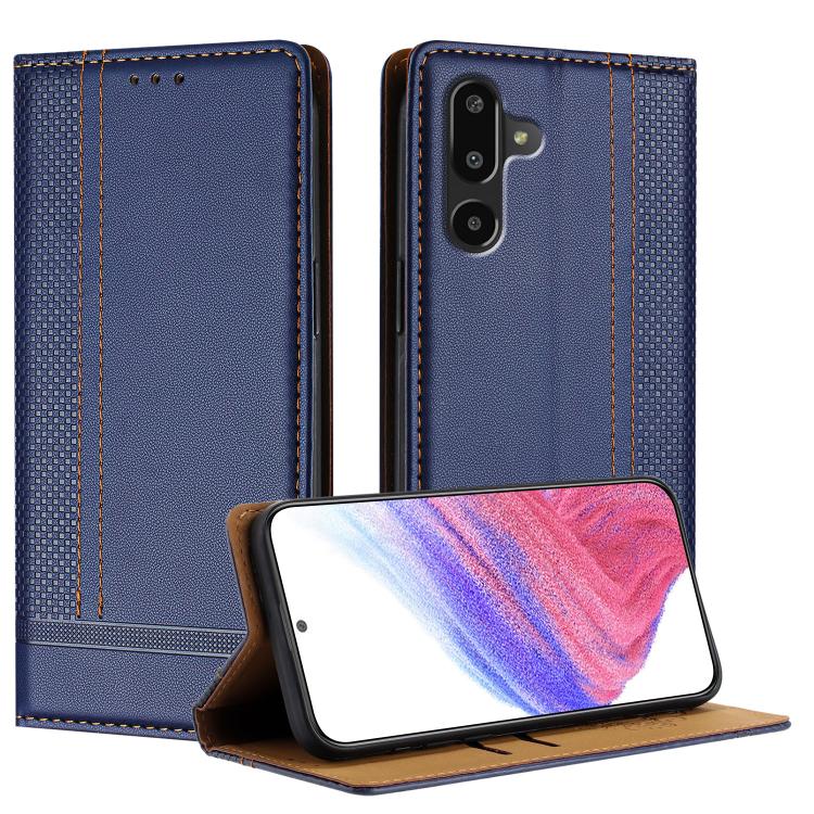 

For Galaxy F16 5G Stitching Design Scratch-Resistant Vegan Leather Phone Case(Blue)