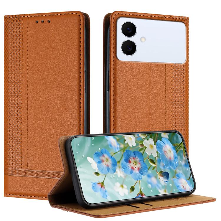 For Galaxy S26 Edge 5G Stitching Design Scratch-Resistant Vegan Leather Phone Case(Brown)