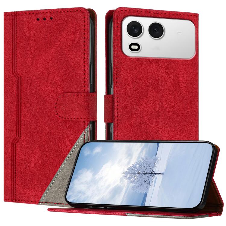 

For itel A200 4G Color Matching Buckle Clasp Vegan Leather Phone Case(Red)