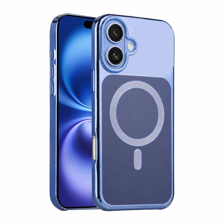 For iPhone 16 Flowing Gold Phantom Magnetic Shockproof Phone Case(Blue)