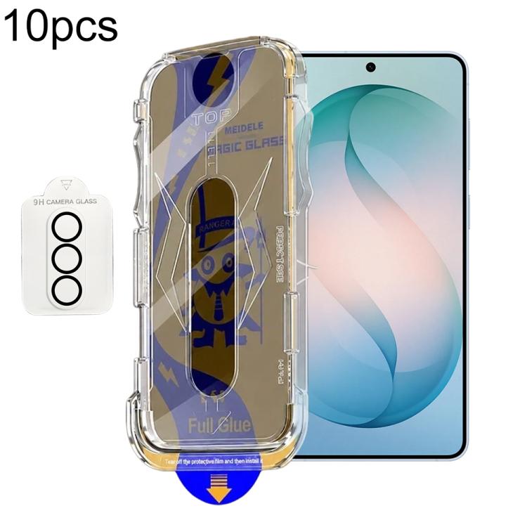 

For Galaxy S26+ 5G 10pcs MEIDELE Easy Install Dust-proof Box Privacy Tempered Glass Film with Lens Film, Support Ultrasonic Unlock