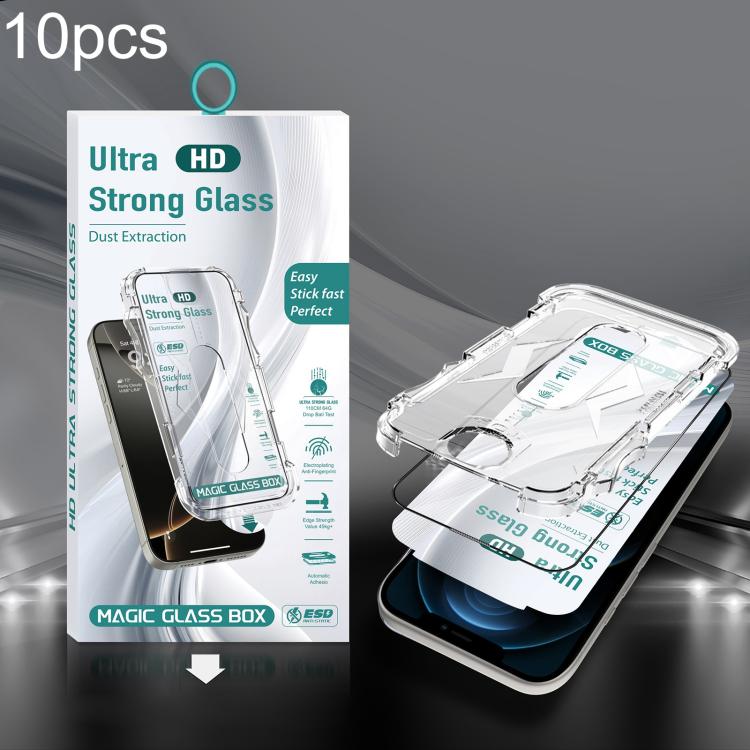 For iPhone 12 Pro Max 10pcs USG Easy Install Dust-proof Box HD Edge-to-Edge Tempered Glass Film