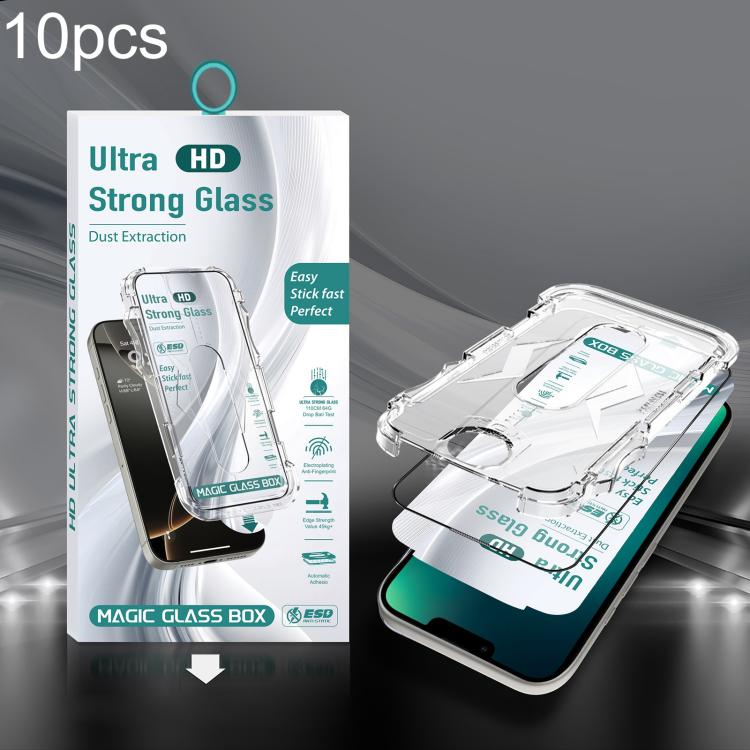 For iPhone 14 Plus / 13 Pro Max 10pcs USG Easy Install Dust-proof Box HD Edge-to-Edge Tempered Glass Film