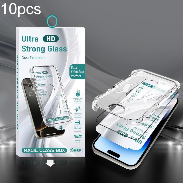 For iPhone 14 Pro 10pcs USG Easy Install Dust-proof Box HD Edge-to-Edge Tempered Glass Film