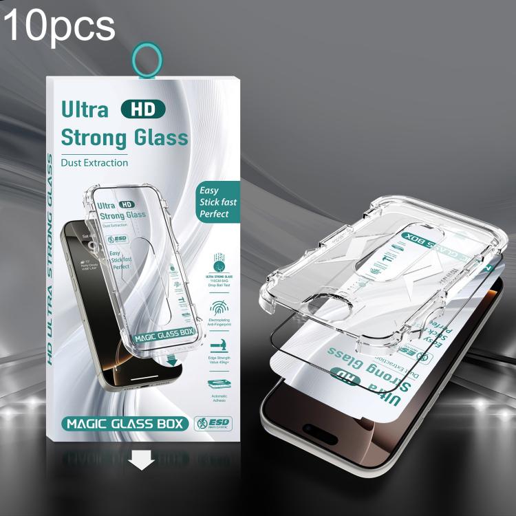 For iPhone 16 Pro Max 10pcs USG Easy Install Dust-proof Box HD Edge-to-Edge Tempered Glass Film