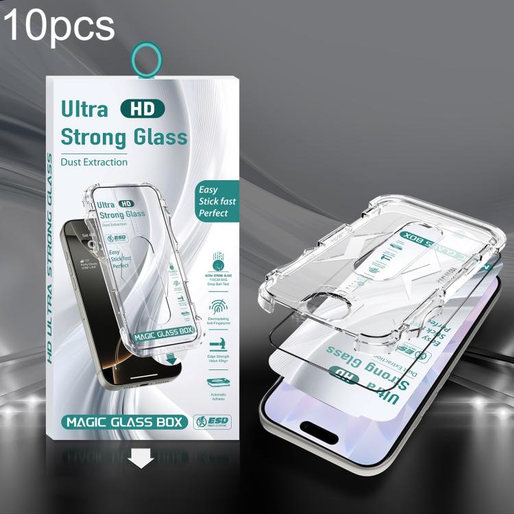 For iPhone 17 / 16 Pro 10pcs USG Easy Install Dust-proof Box HD Edge-to-Edge Tempered Glass Film