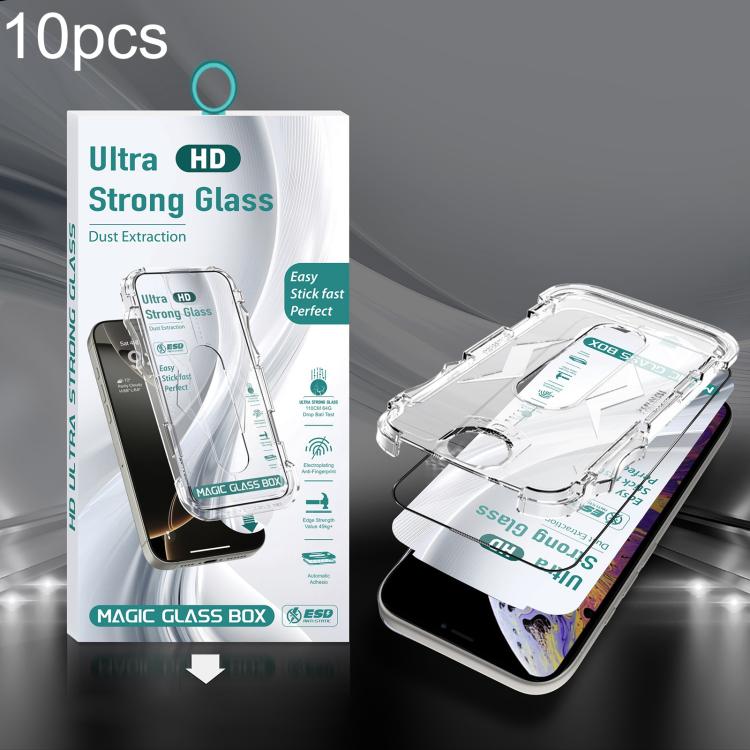 For iPhone XS Max 10pcs USG Easy Install Dust-proof Box HD Edge-to-Edge Tempered Glass Film