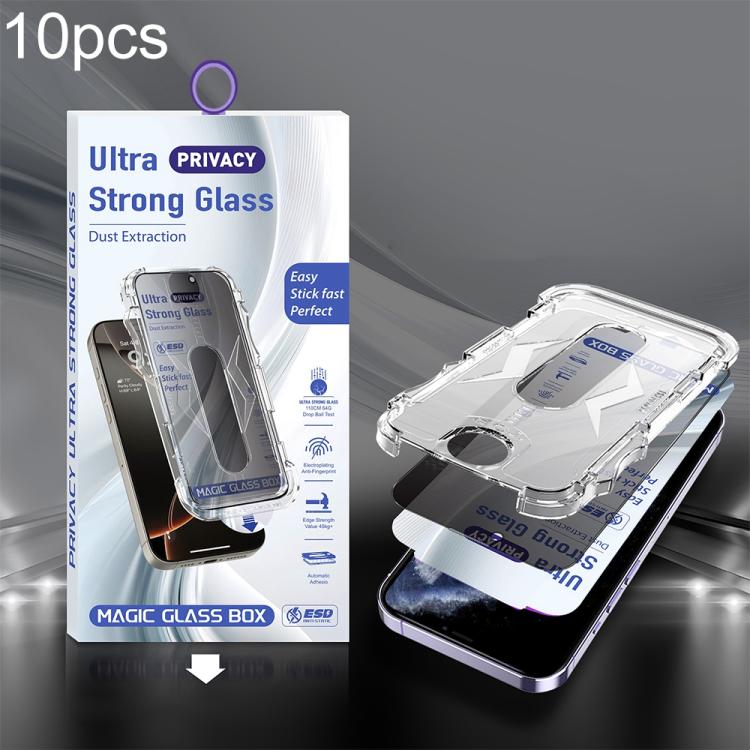 For iPhone 11 Pro Max 10pcs USG Easy Install Dust-proof Box Privacy Edge-to-Edge Tempered Glass Film