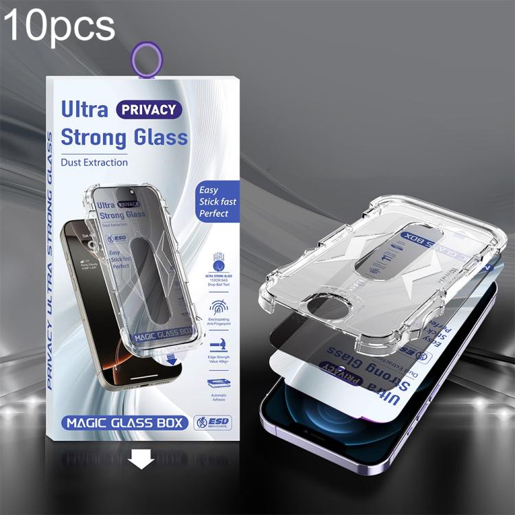 For iPhone 12 Pro Max 10pcs USG Easy Install Dust-proof Box Privacy Edge-to-Edge Tempered Glass Film