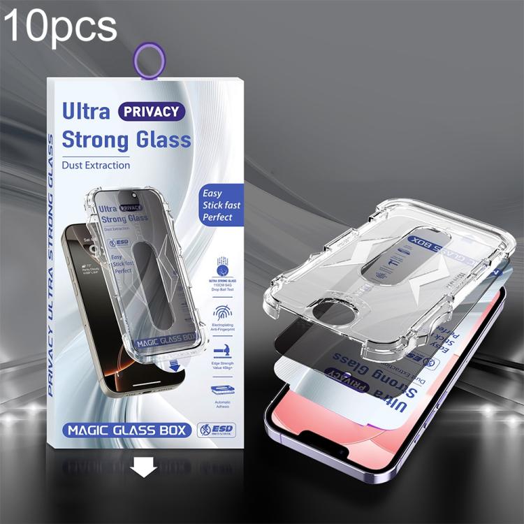 For iPhone 17e / 16e / 14 / 13 Pro 10pcs USG Easy Install Dust-proof Box Privacy Edge-to-Edge Tempered Glass Film