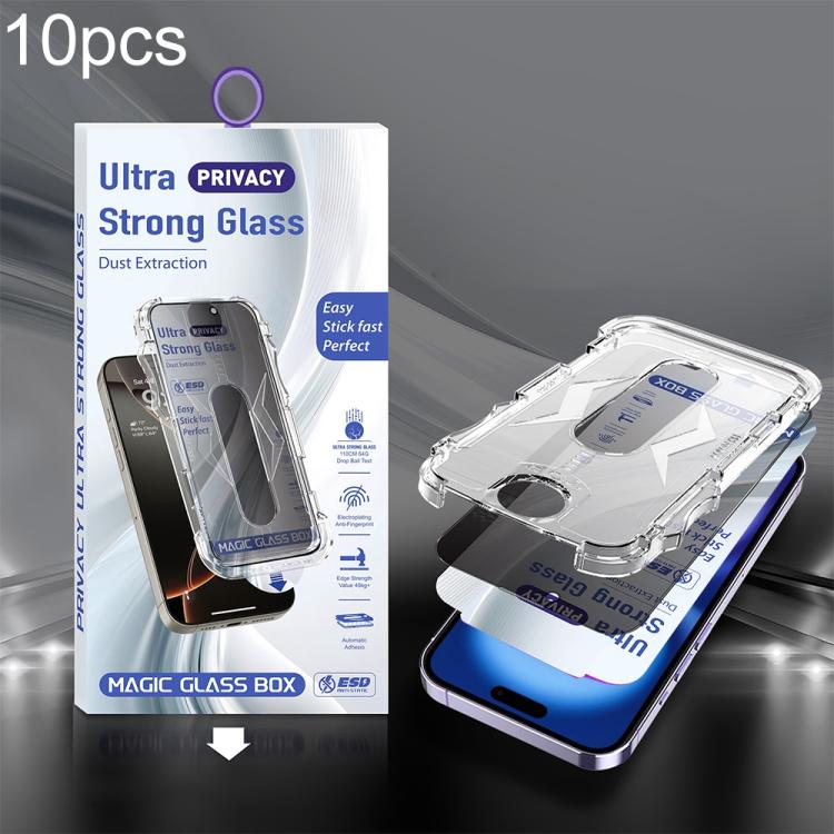 For iPhone 16 Plus / 15 Plus 10pcs USG Easy Install Dust-proof Box Privacy Edge-to-Edge Tempered Glass Film