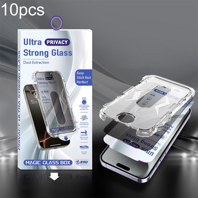 For iPhone 15 Pro 10pcs USG Easy Install Dust-proof Box Privacy Edge-to-Edge Tempered Glass Film