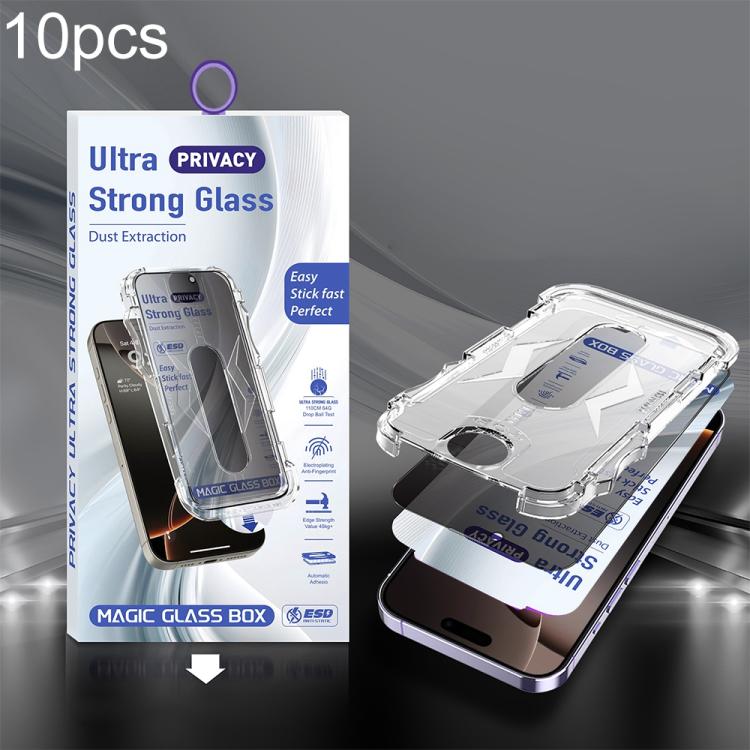 For iPhone 16 Pro Max 10pcs USG Easy Install Dust-proof Box Privacy Edge-to-Edge Tempered Glass Film