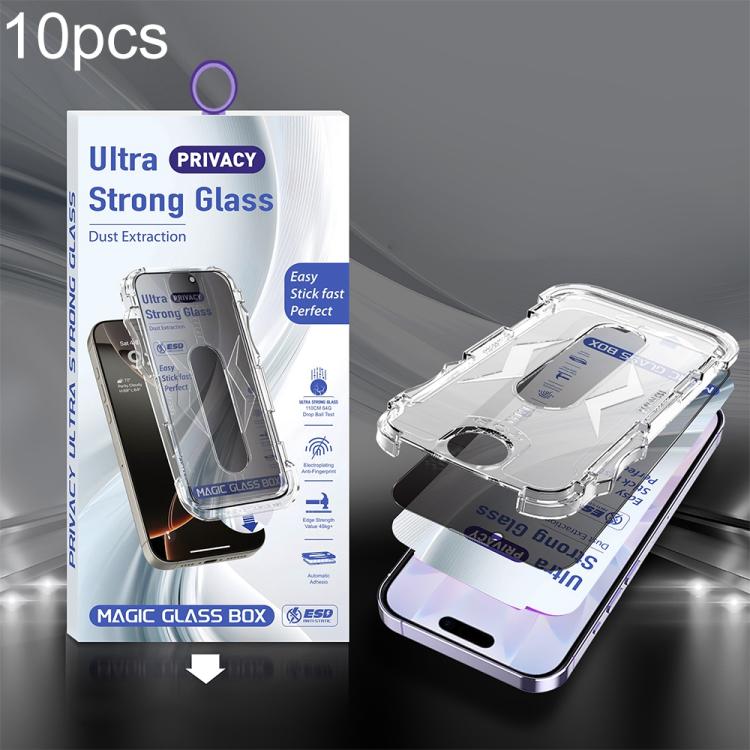 For iPhone 17 / 16 Pro 10pcs USG Easy Install Dust-proof Box Privacy Edge-to-Edge Tempered Glass Film