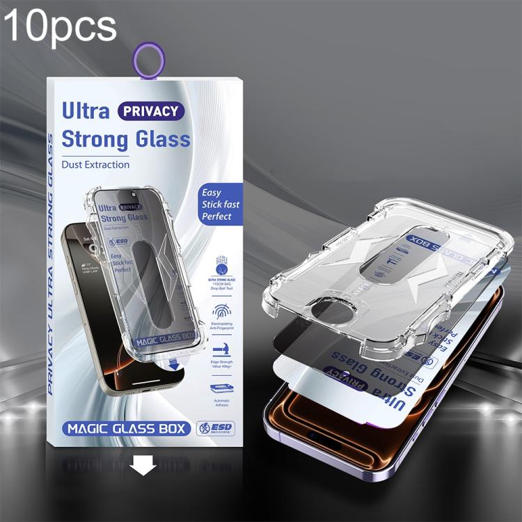 For iPhone 17 Pro 10pcs USG Easy Install Dust-proof Box Privacy Edge-to-Edge Tempered Glass Film