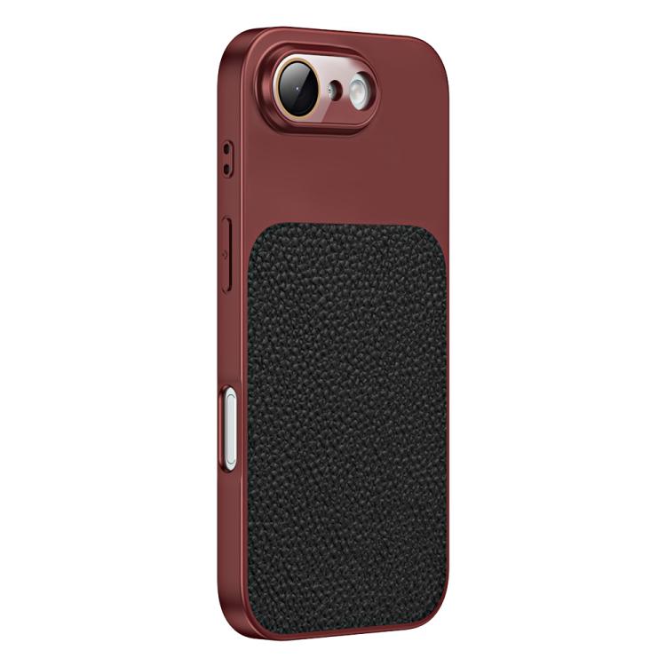 

For iPhone 17e / 16e Litchi Textured TPU Phone Case with Lens Film(Black Red)