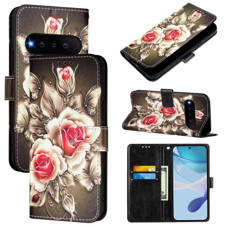 

For Natural AI Phone 5G Colored Drawing Pattern Plain Weave Leather Phone Case(Roses On Black)