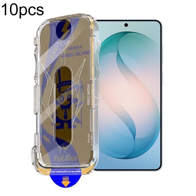 

For Galaxy S26+ 5G 10pcs MEIDELE Easy Install Dust-proof Box Privacy Tempered Glass Film, Support Ultrasonic Unlock
