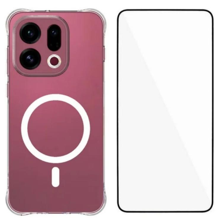 For OPPO Find X9 5G WANLONFENG Transparent Magnetic Four-Corner Shockproof TPU Phone Case with Screen Film(Transparent)