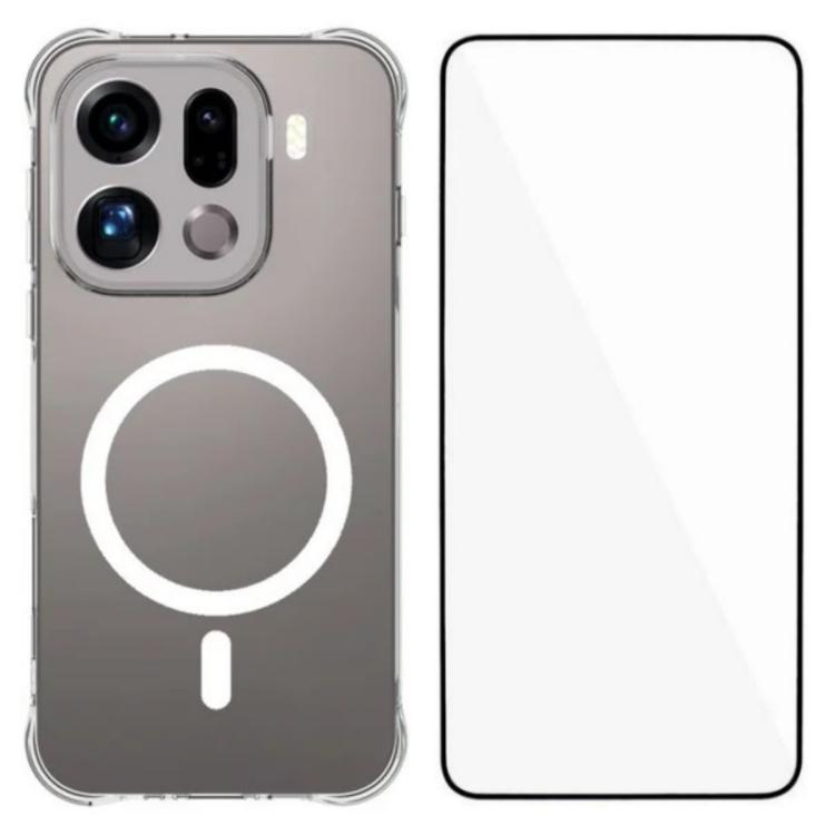 For OPPO Find X9 Pro 5G WANLONFENG Transparent Magnetic Four-Corner Shockproof TPU Phone Case with Screen Film(Transparent)