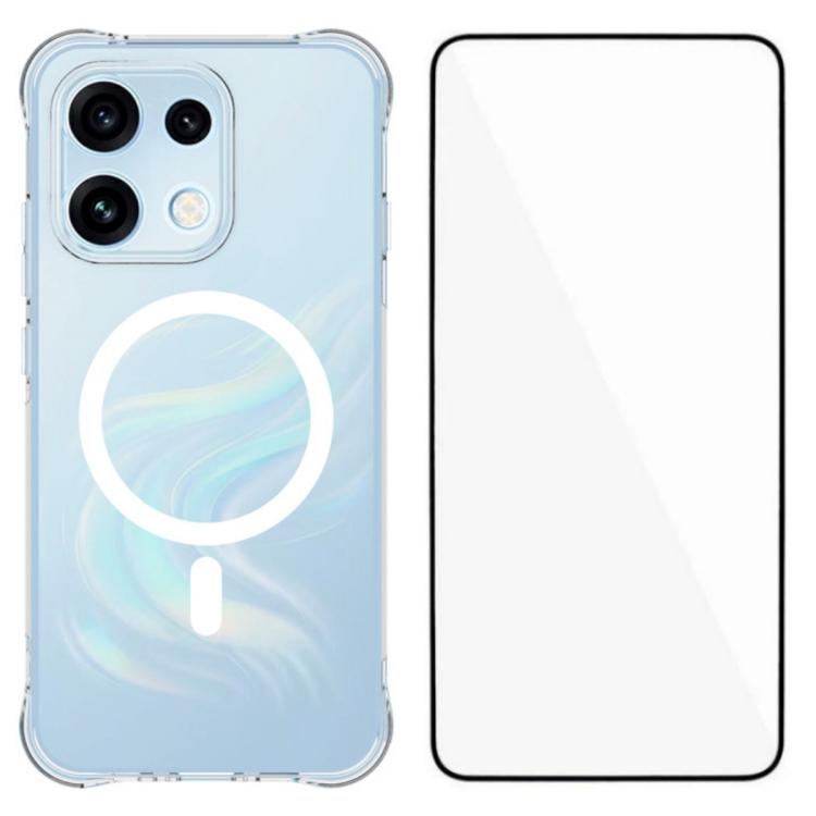 For OPPO Reno16 F 5G WANLONFENG Transparent Magnetic Four-Corner Shockproof TPU Phone Case with Screen Film(Transparent)