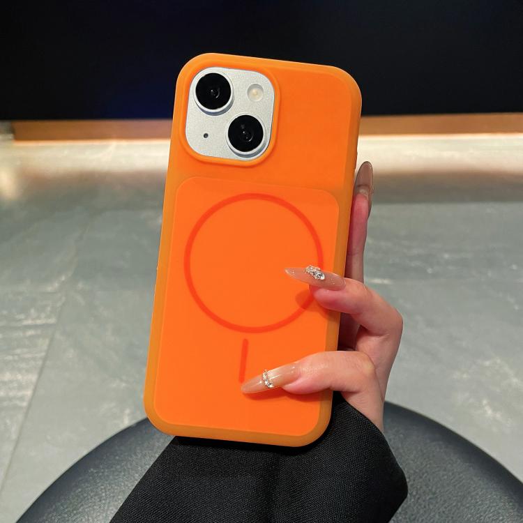 For iPhone 13 Ice Cream Skin Feel Liquid Silicone Fine Circle Magnetic Phone Case(Orange) — купить у Sunsky-online WW