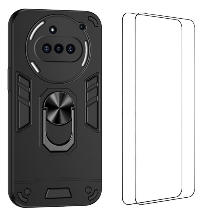 

For Nothing Phone 3a WANLONFENG Armor Kickstand Shockproof Phone Case with 2pcs Screen Films(Black)
