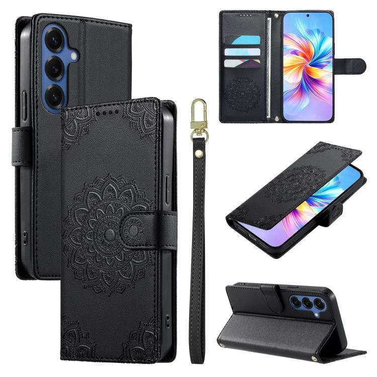 

For Galaxy S26+ 5G Totem Embossed Magnetic Closure Vegan Leather Phone Case with Strap(Black)
