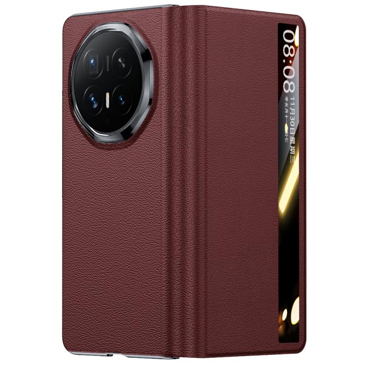 For Honor Magic V6 All-inclusive Smart View Window Genuine Leather Phone Case(Red)