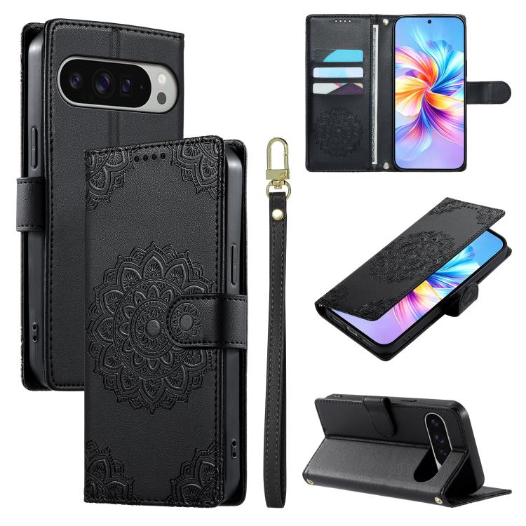 

For Google Pixel 11 Pro XL Totem Embossed Magnetic Closure Vegan Leather Phone Case with Strap(Black)
