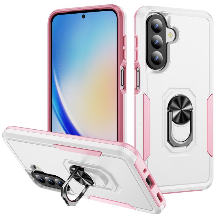 

For Galaxy A27 5G Pioneer Armor Heavy Duty PC + TPU Phone Case with Holder(White+Pink)