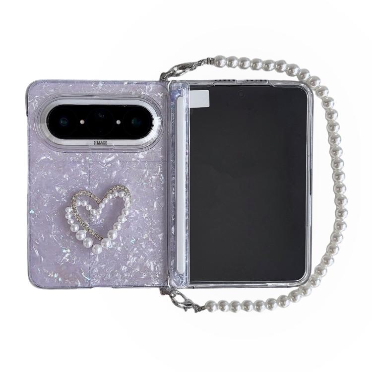 

For Huawei Pura X Max Side Clip DIY Shell Pattern Heart Phone Case with Bracelet & Film(Purple)