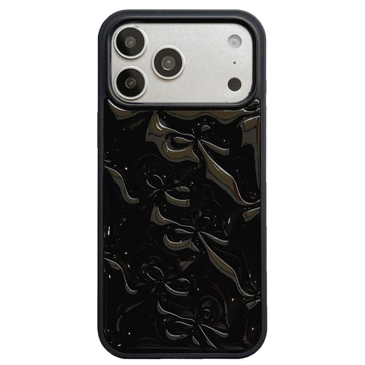 

For iPhone 17 Pro Max Multi-Bow Electroplated PU Embossed TPU Phone Case(Black)