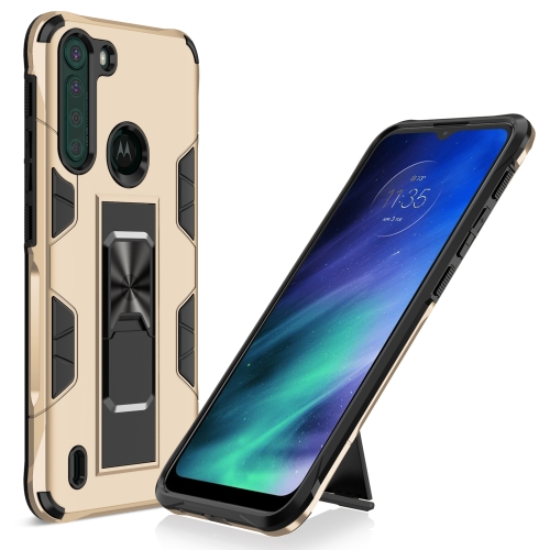 

For Motorola One Fusion Soldier Armor Shockproof TPU + PC Magnetic Protective Case with Holder(Gold)