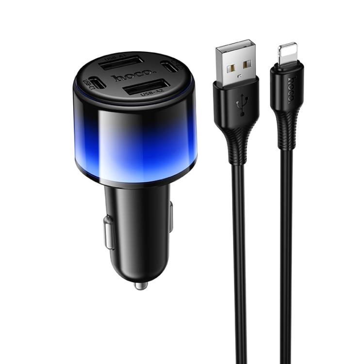 

hoco Z69 24W USBx2 and Type-Cx2 Colorful Light Car Charger with 1m USB to 8 Pin Cable(Black)